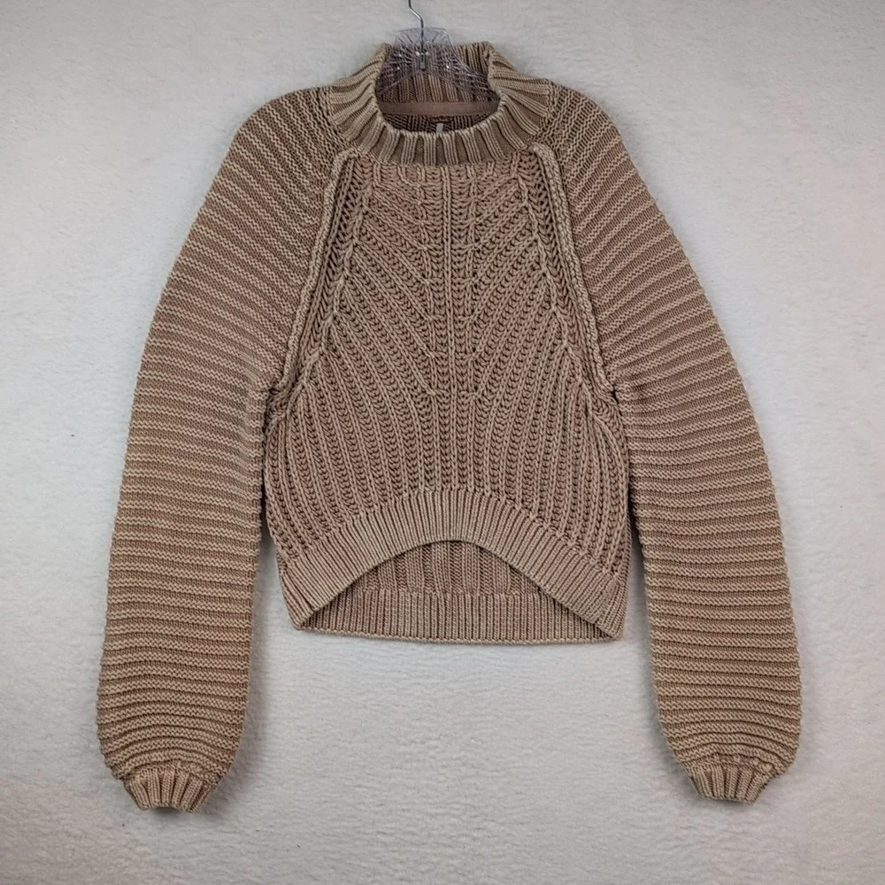 Free People Sweetheart‎ Sweater Women's Small Cotton Sandcastle Slouchy
